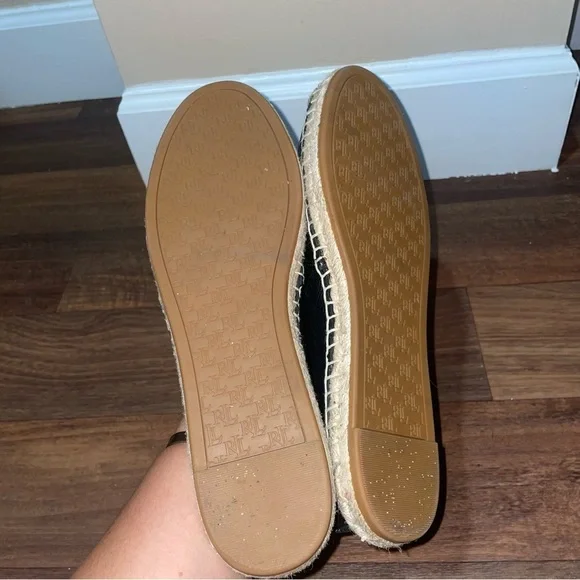 Ralph Lauren Cameryn Espadrille Flat‎ Shoes Tumbled Leather Black Size 9 - Picture 7 of 8